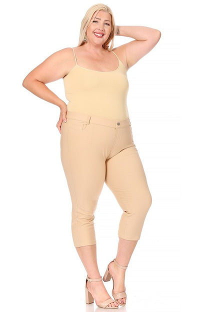 stretchy, pull up, capri jeggings -Plus Sized - Pikemla