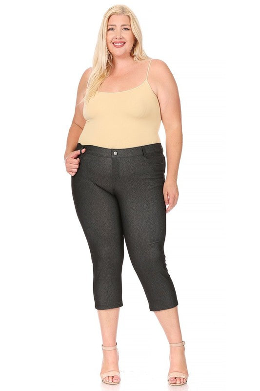 stretchy, pull up, capri jeggings -Plus Sized - Pikemla