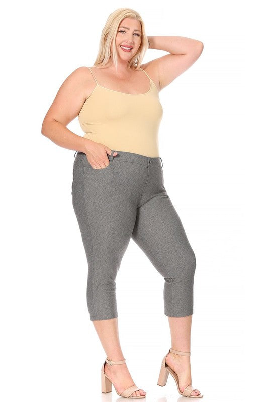 stretchy, pull up, capri jeggings -Plus Sized - Pikemla