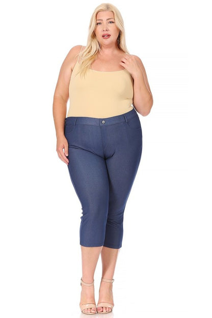 stretchy, pull up, capri jeggings -Plus Sized - Pikemla