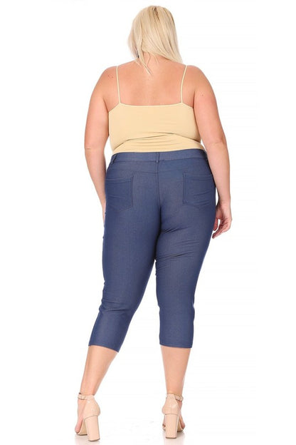 stretchy, pull up, capri jeggings -Plus Sized - Pikemla