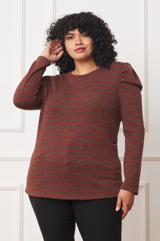 Shirred Puff Sleeve Stripe Top - Pikemla