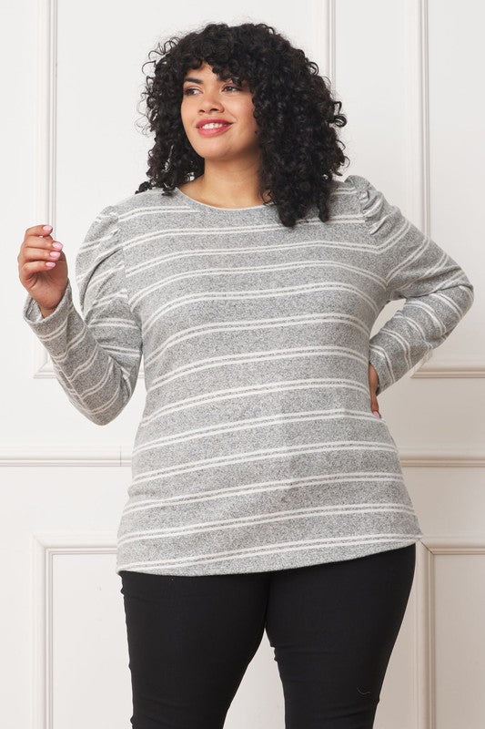 Shirred Puff Sleeve Stripe Top - Pikemla