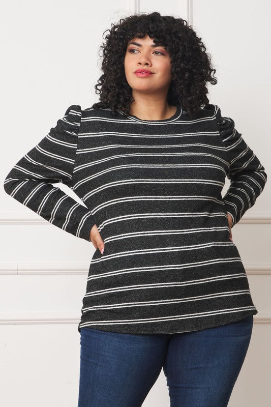 Shirred Puff Sleeve Stripe Top