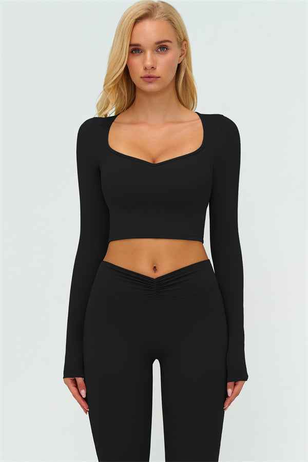 The Lushness Long Sleeve Crop Top Flared Leggings 2-Piece Set