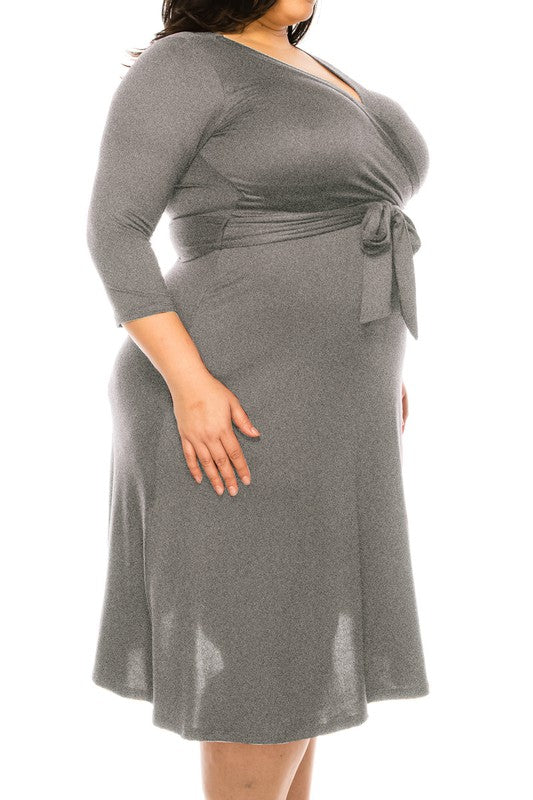 solid faux wrap dress -Plus Sized - Pikemla