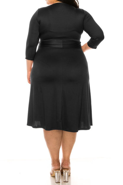 solid faux wrap dress -Plus Sized - Pikemla