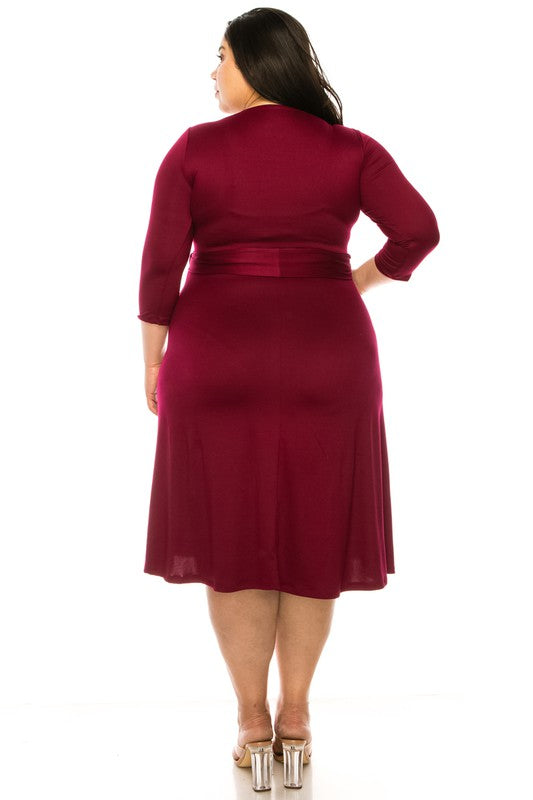 solid faux wrap dress -Plus Sized - Pikemla