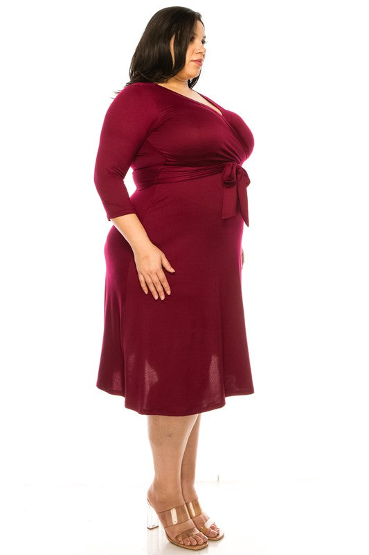 solid faux wrap dress -Plus Sized - Pikemla