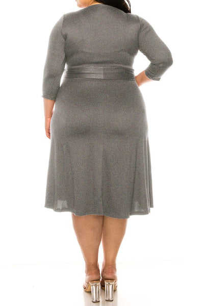 solid faux wrap dress -Plus Sized - Pikemla