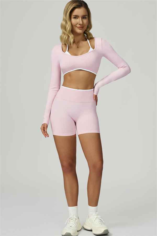 The Prime Line Long Sleeve Crop Top Shorts 2-Piece Set