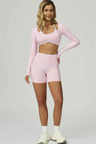 The Prime Line Long Sleeve Crop Top Shorts 2-Piece Set