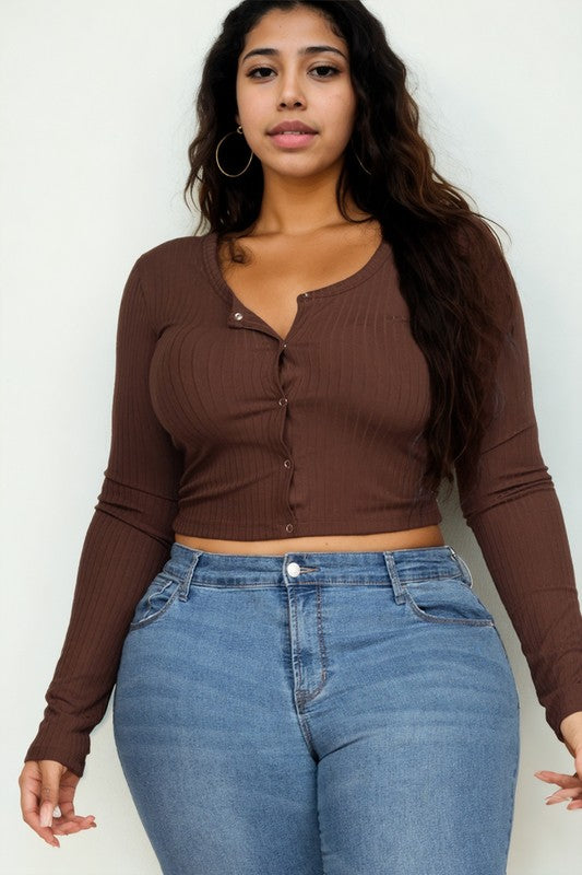 Rebecca Long Sleeved Button Down Crop Top -Plus Sized