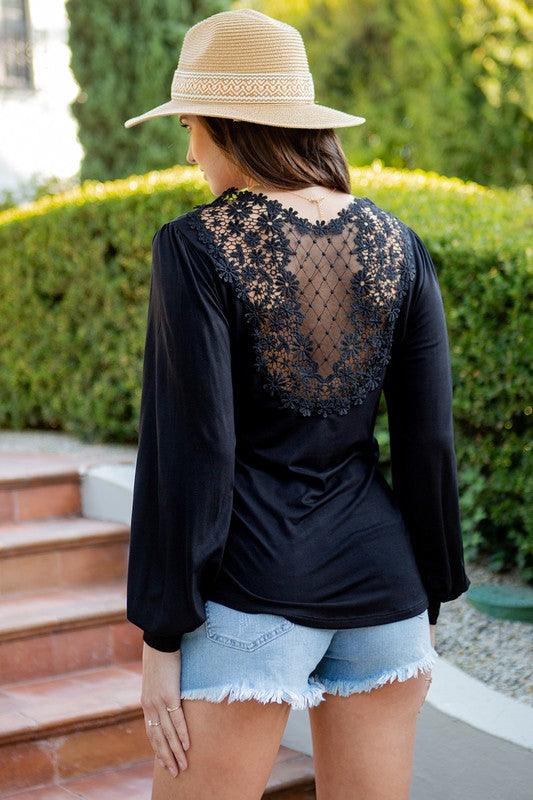 Back Patch Bell Sleeve Jersey Top - Pikemla