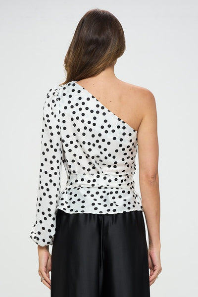 Polka Dot One Shoulder Formal Top with Tie - Pikemla