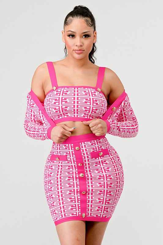 ATHINA PRINTED BARBIE PINK THREE PIECE SET