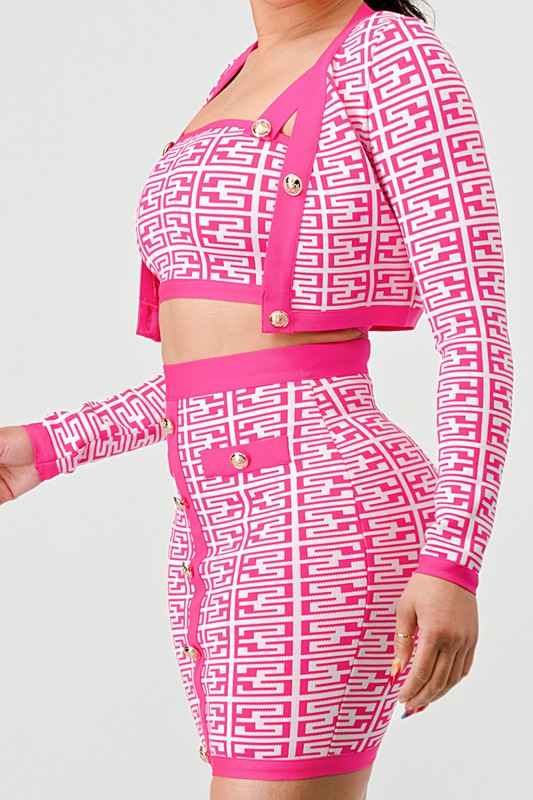 ATHINA PRINTED BARBIE PINK THREE PIECE SET
