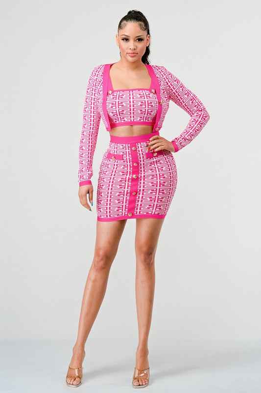 ATHINA PRINTED BARBIE PINK THREE PIECE SET