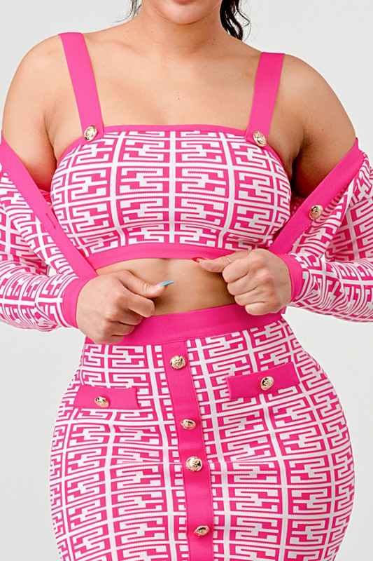 ATHINA PRINTED BARBIE PINK THREE PIECE SET
