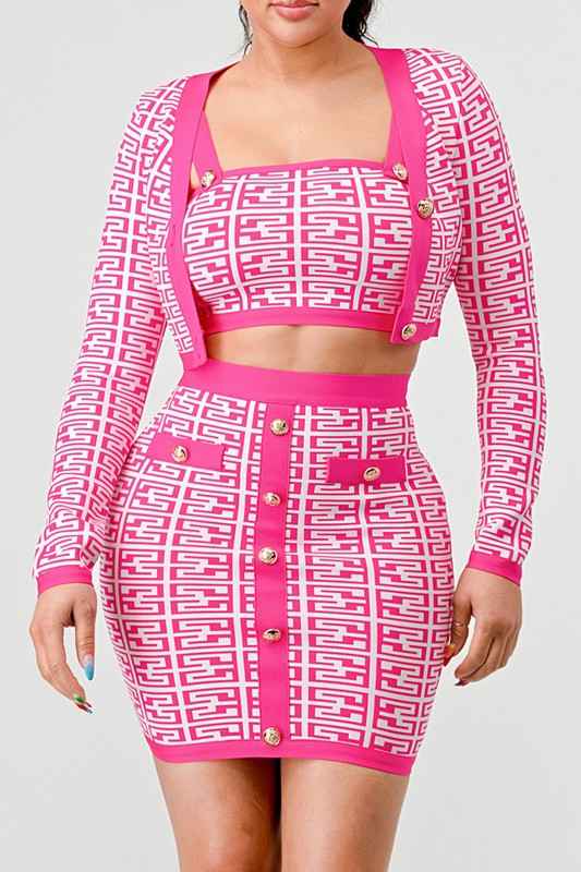 ATHINA PRINTED BARBIE PINK THREE PIECE SET
