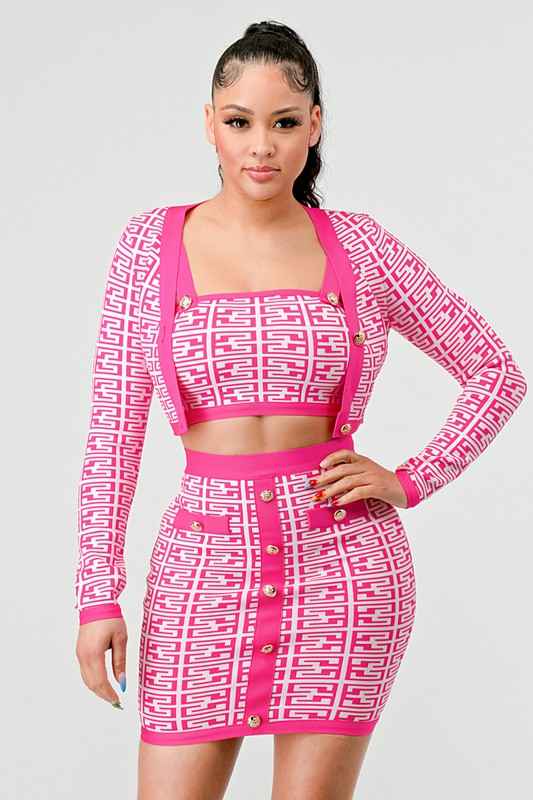 ATHINA PRINTED BARBIE PINK THREE PIECE SET