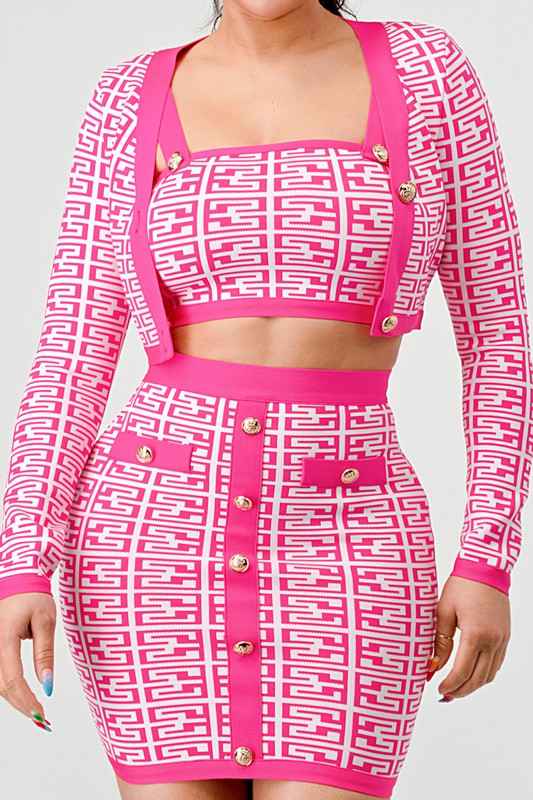 ATHINA PRINTED BARBIE PINK THREE PIECE SET