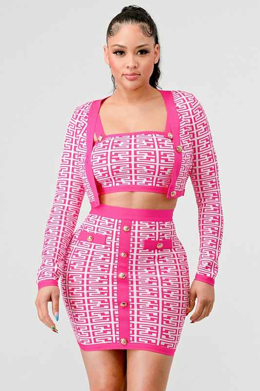 ATHINA PRINTED BARBIE PINK THREE PIECE SET