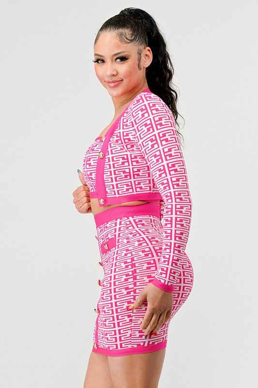 ATHINA PRINTED BARBIE PINK THREE PIECE SET