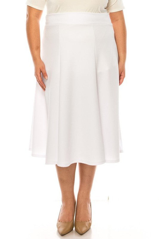 Banded Waist A-Line Midi Skirt -Plus Sized - Pikemla