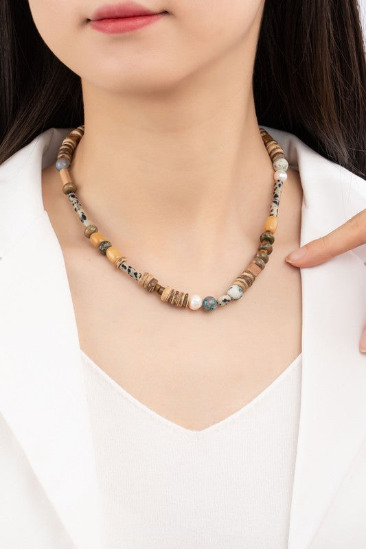 PREMIUM SEMI PRECIOUS BEAD AND WOOD NECKLACE - Pikemla