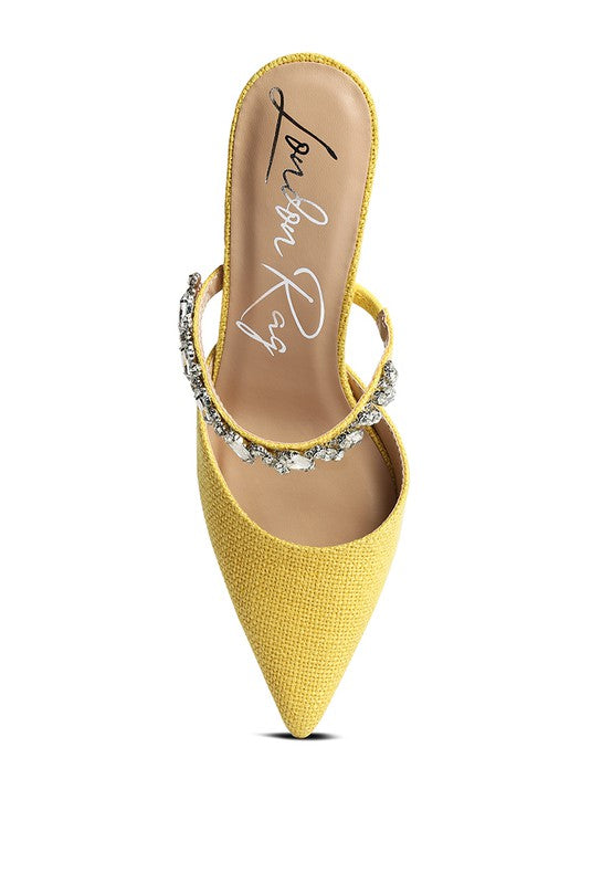 GRETA Diamante Embellished Kitten Heel Sandals - Pikemla