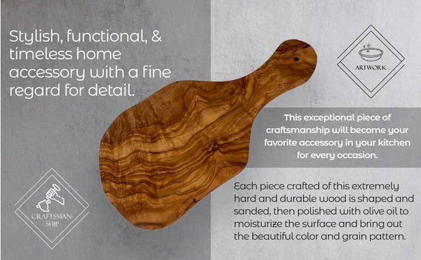 Original Olive Wood Cutting Board with Handle - Pikemla