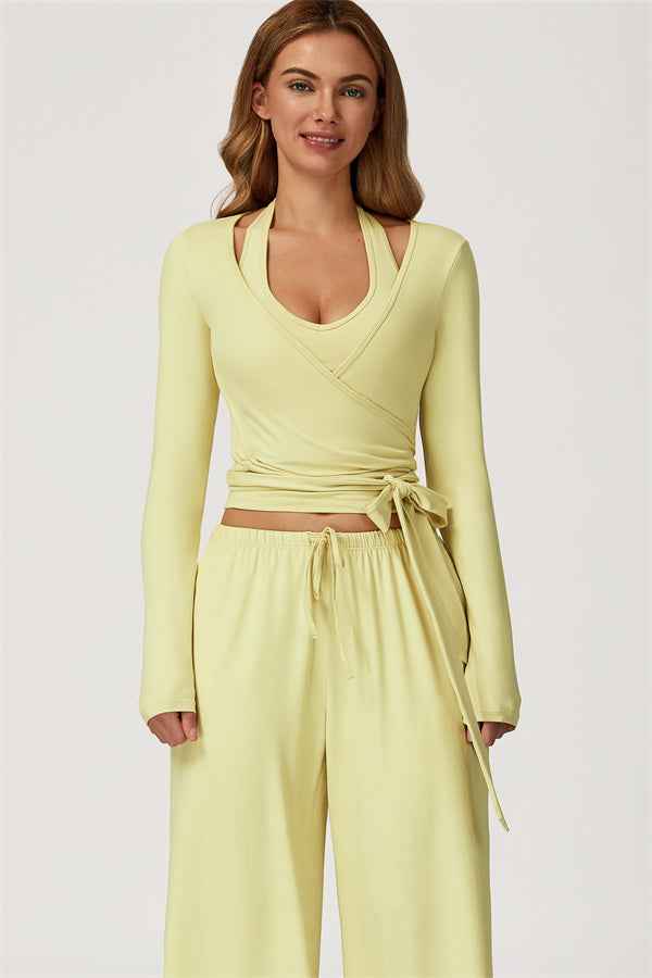 The Sprint Long Sleeve Crop Top Halter Tank Top Sweatpants 3-Piece Set