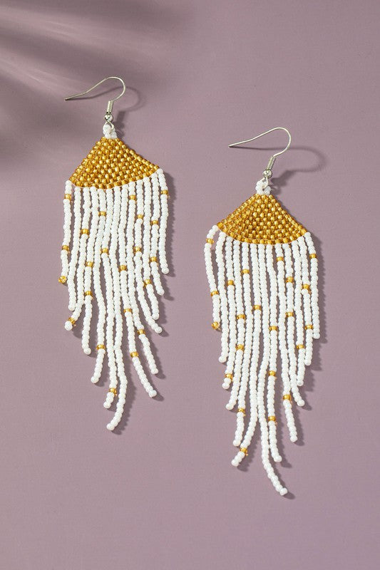 Boho long Handwoven seed bead eagle earrings - Pikemla