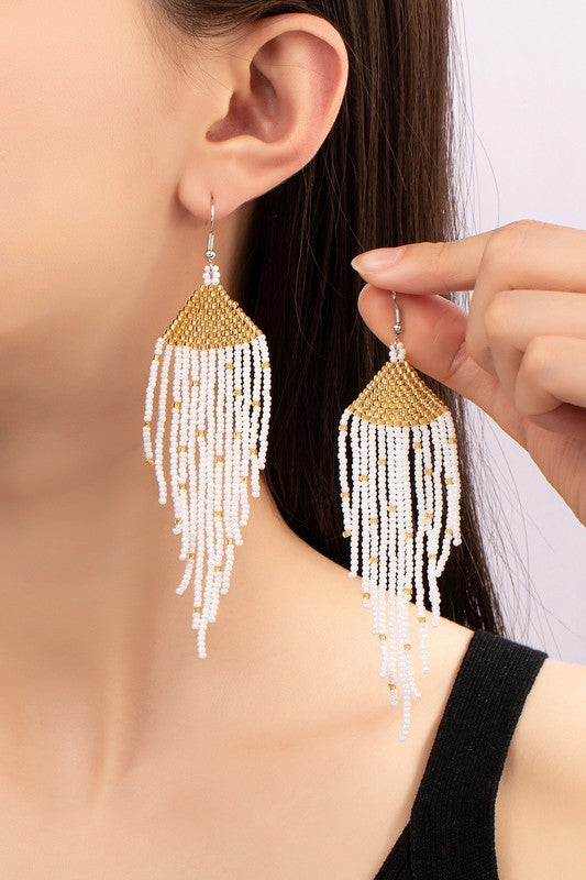 Boho long Handwoven seed bead eagle earrings - Pikemla