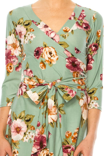 Floral Long Sleeved Wrap Dress - Pikemla