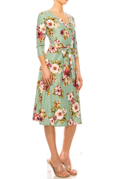 Floral Long Sleeved Wrap Dress - Pikemla