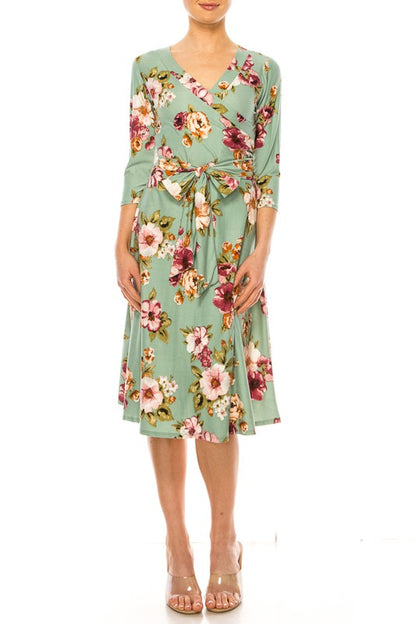 Floral Long Sleeved Wrap Dress - Pikemla