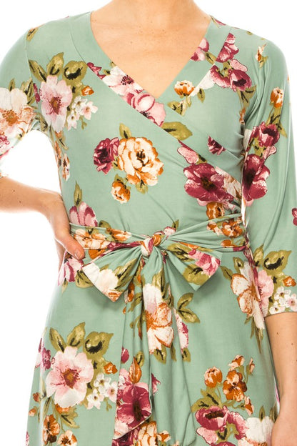 Floral Long Sleeved Wrap Dress - Pikemla