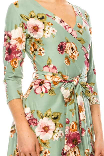 Floral Long Sleeved Wrap Dress - Pikemla