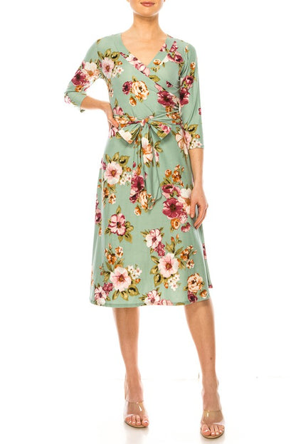 Floral Long Sleeved Wrap Dress - Pikemla