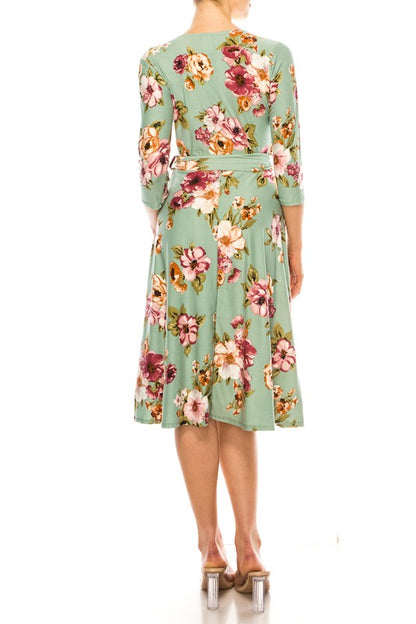 Floral Long Sleeved Wrap Dress - Pikemla