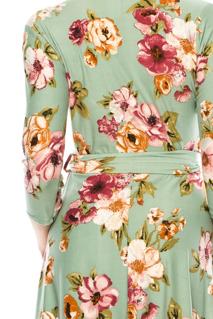 Floral Long Sleeved Wrap Dress - Pikemla