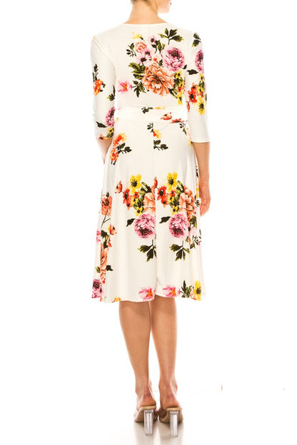 White Floral Long Sleeved Wrap Dress - Pikemla