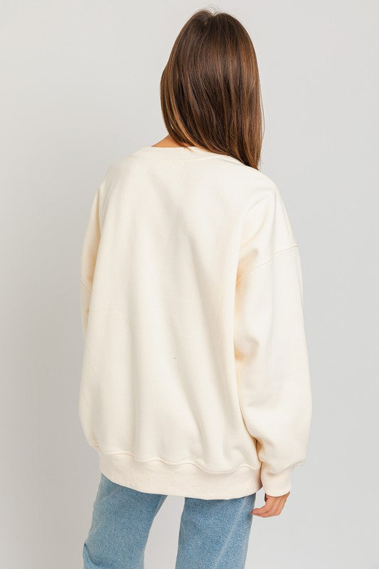 Letter Embroidery Oversized Sweatshirt