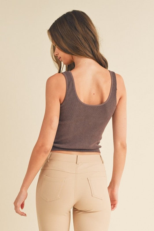 Seamless Reversible Stonewashed Ribbed Tank - Pikemla