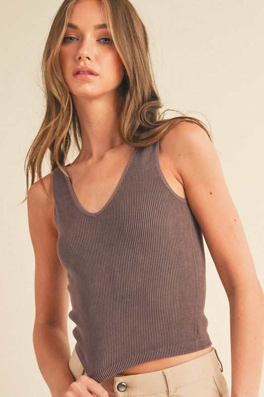 Seamless Reversible Stonewashed Ribbed Tank - Pikemla