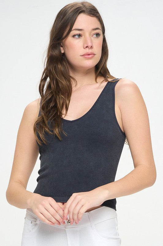 Seamless Reversible Stonewashed Ribbed Tank - Pikemla