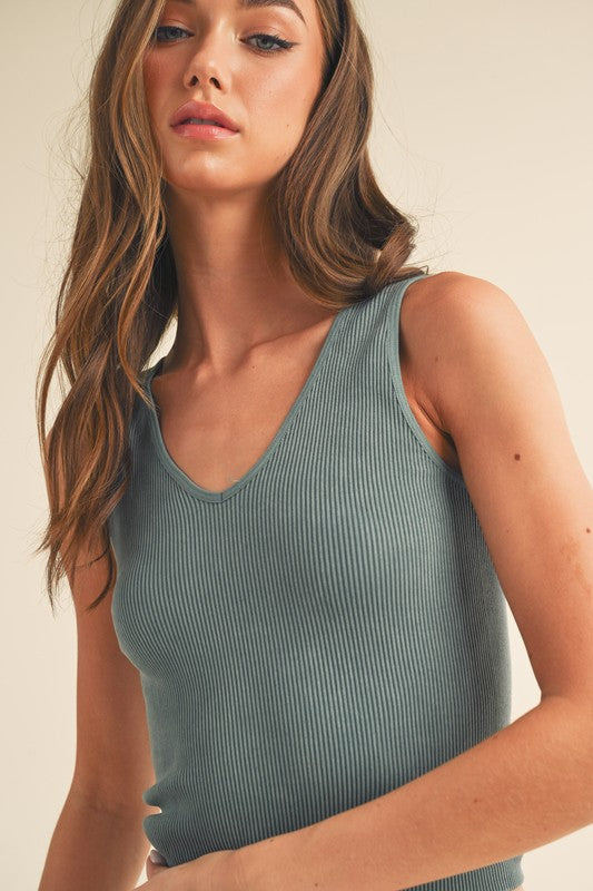 Seamless Reversible Stonewashed Ribbed Tank - Pikemla