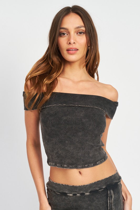 GARMENT DYE STRAPLESS CROP TOP - Pikemla